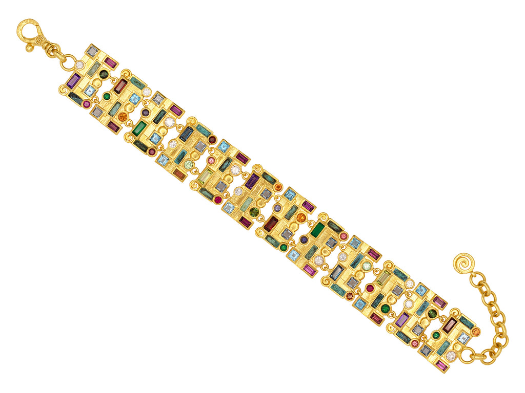 GURHAN, GURHAN Embrace Gold Mixed Stone All Around Statement Bracelet, Rectangle Links