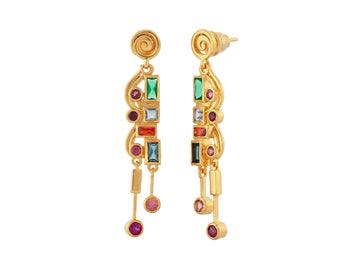 GURHAN, GURHAN Embrace Gold Mixed Stone Long Drop Earrings, Small Spiral on Post