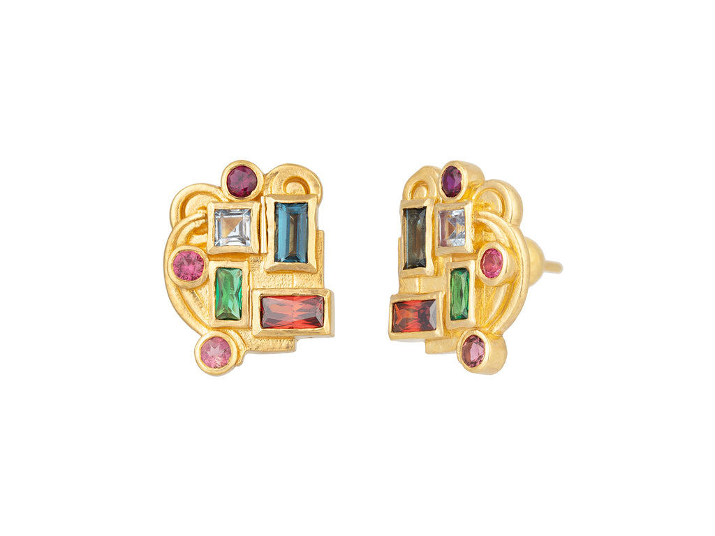 GURHAN, GURHAN Embrace Gold Mixed Stone Stud Earrings, 14mm Wide