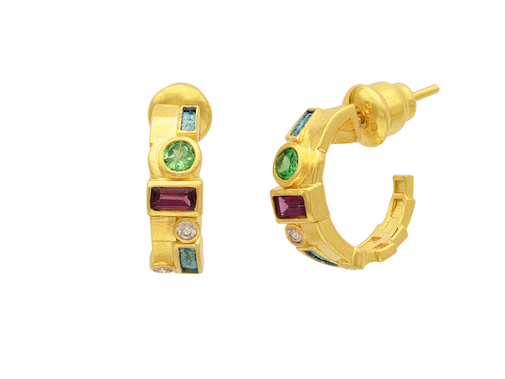 GURHAN, GURHAN Embrace Gold Mixed Stone Hoop Earrings, 1/2" Round