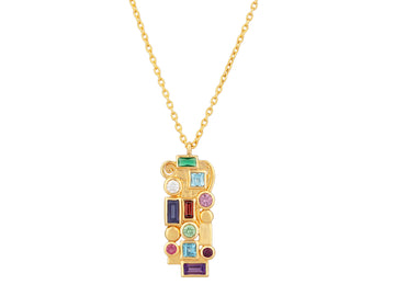 GURHAN, GURHAN Embrace Gold Pendant Necklace, Vertical Rectangle, Mixed Stones