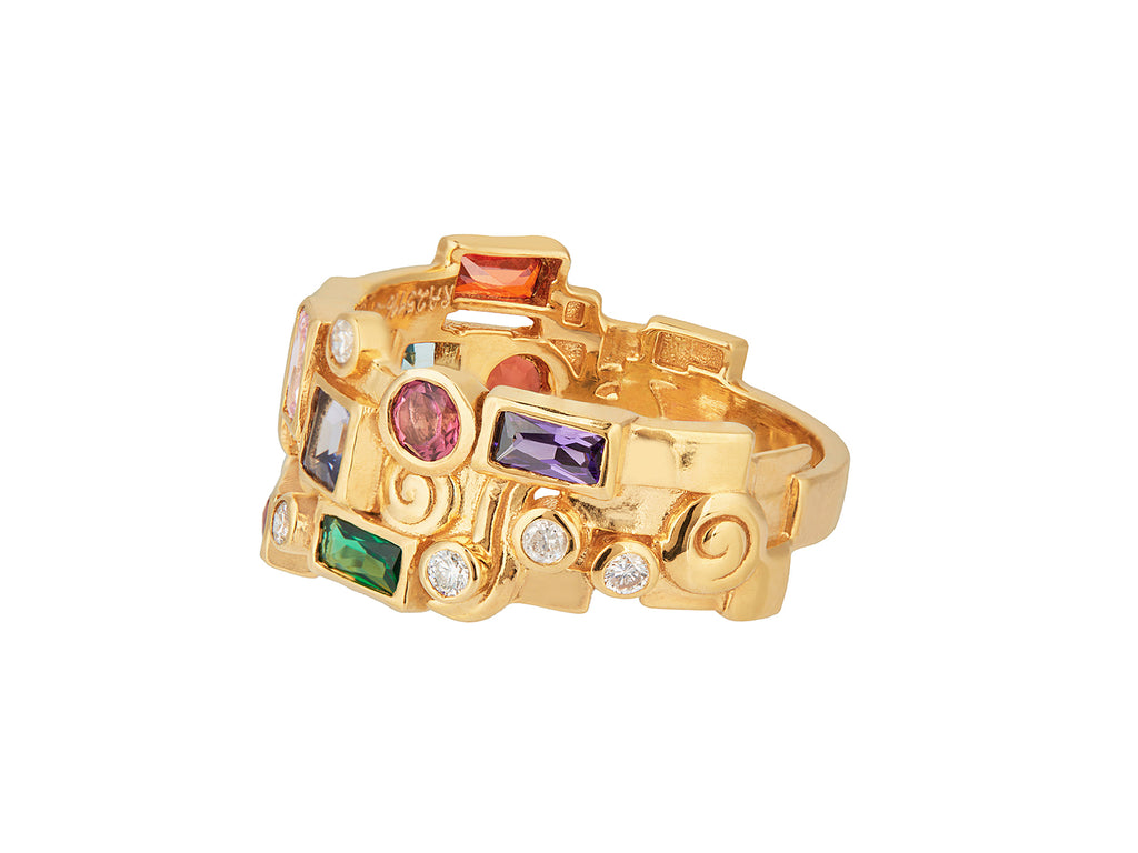 GURHAN, GURHAN Embrace Gold Band Ring, 8.5mm Wide, Mixed Stones