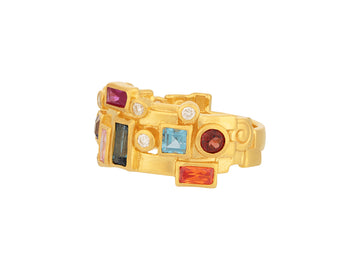 GURHAN, GURHAN Embrace Gold Mixed Stone Band Ring, 8.5mm Wide