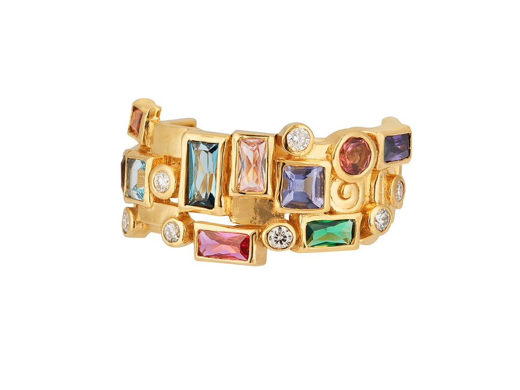 GURHAN, GURHAN Embrace Gold Mixed Stone Band Ring, 8.5mm Wide