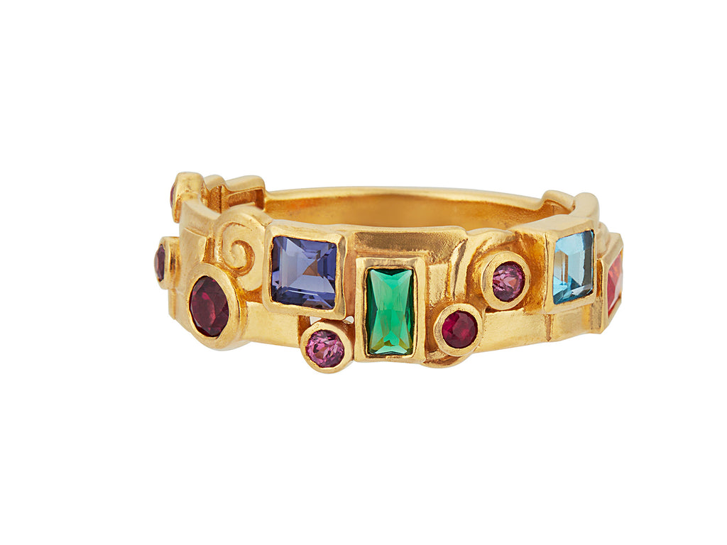 GURHAN, GURHAN Embrace Gold Band Ring, 7mm Wide, Mixed Stones