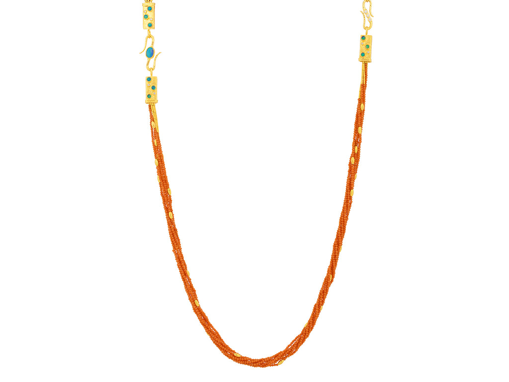 GURHAN, GURHAN Flurries Gold Coral Beaded Long Necklace, 7-Strand with Double "S" Clasp