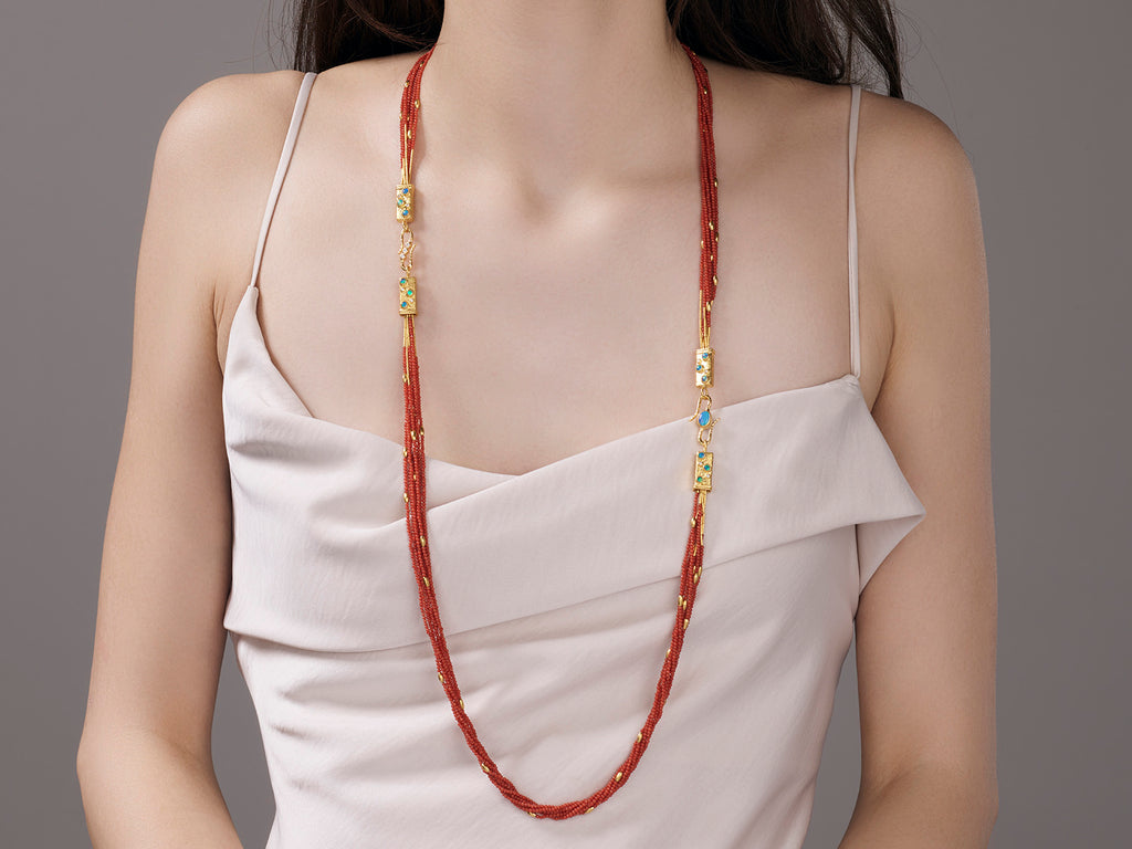 GURHAN, GURHAN Flurries Gold Coral Beaded Long Necklace, 7-Strand with Double "S" Clasp