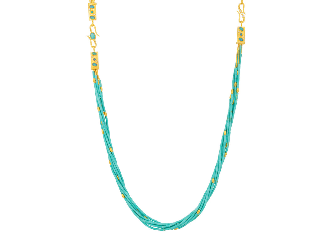 GURHAN, GURHAN Flurries Gold Turquoise Beaded Long Necklace, 7-Strand with Small Olive Bead Accents