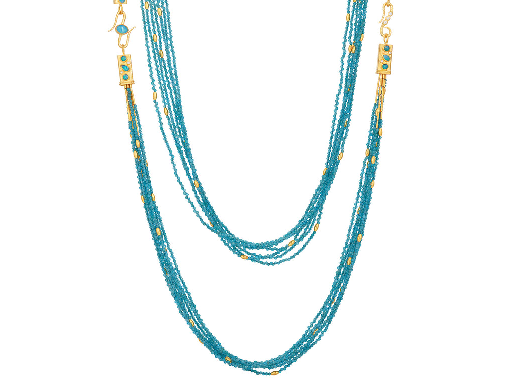 GURHAN, GURHAN Flurries Gold Apatite Beaded Long Necklace, 7-Strand with Double "S" Clasp