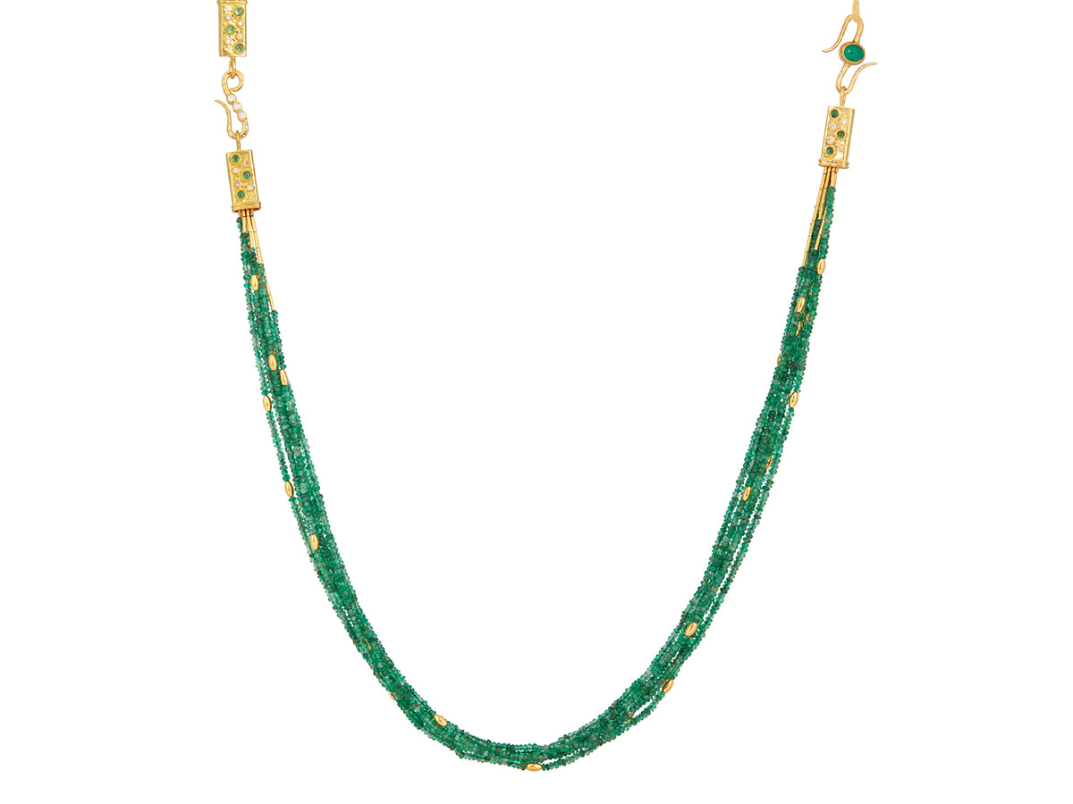 GURHAN, GURHAN Flurries Gold Beaded Long Necklace, 7-Strand with Double "S" Clasp, Emerald