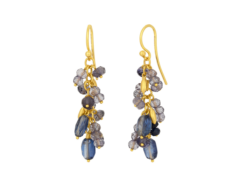 GURHAN, GURHAN Flurries Gold Multi-Stone Cluster Drop Earrings, Mixed Dark Blue Stones on Wire Hook