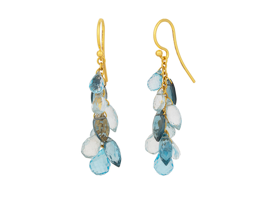 GURHAN, GURHAN Flurries Gold Multi-Stone Cluster Drop Earrings, Mixed Light Blue Stones on Wire Hook