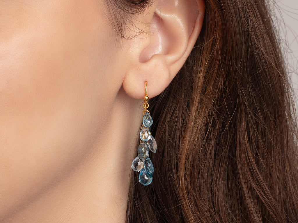 GURHAN, GURHAN Flurries Gold Multi-Stone Cluster Drop Earrings, Mixed Light Blue Stones on Wire Hook