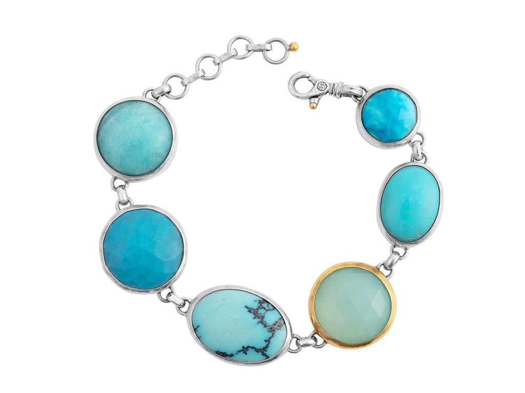 GURHAN, GURHAN Galapagos Sterling Silver Mixed Stone All Around Single-Strand Bracelet, Mixed Round and Oval, Gold Accents