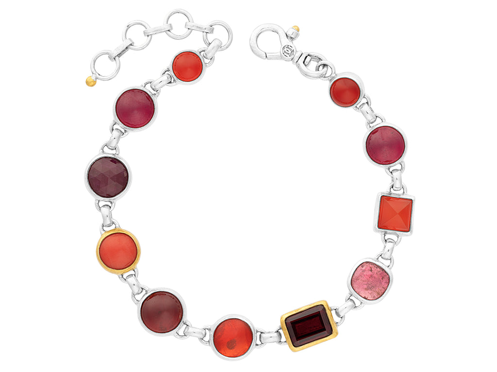 GURHAN, GURHAN Galapagos Sterling Silver Mixed Stone All Around Single-Strand Bracelet, Mixed Shapes, Gold Accents