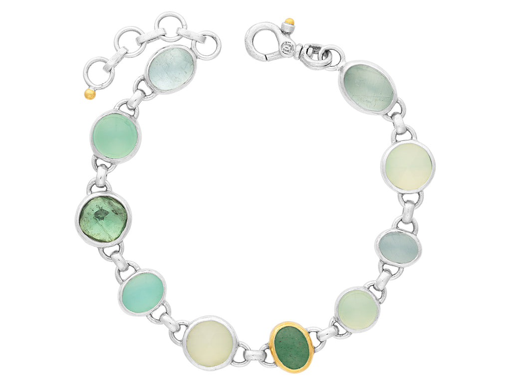 GURHAN, GURHAN Galapagos Sterling Silver Mixed Stone All Around Single-Strand Bracelet, Mixed Oval and Round, Gold Accents