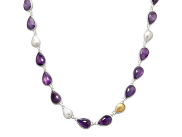 GURHAN, GURHAN Galapagos Sterling Silver Amethyst All Around Short Necklace, 18x13mm Teardrop Stones, Gold Accents