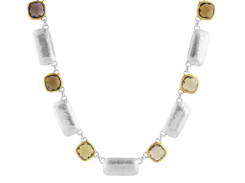 GURHAN, GURHAN Galapagos Sterling Silver All Around Short Necklace, Alternating Square and Rectangle Stations, Quartz, Gold Accents