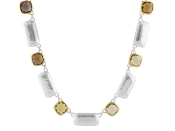 GURHAN, GURHAN Galapagos Sterling Silver All Around Short Necklace, Alternating Square and Rectangle Stations, Quartz, Gold Accents