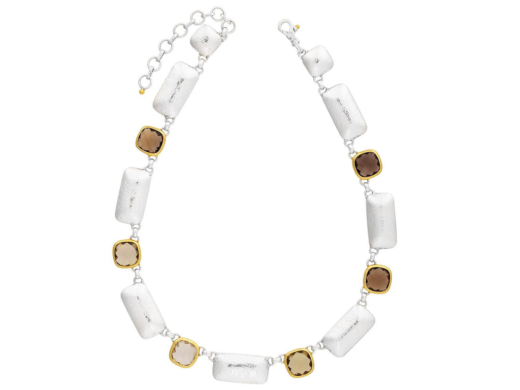 GURHAN, GURHAN Galapagos Sterling Silver Quartz All Around Short Necklace, Alternating Square and Rectangle Stations, Gold Accents