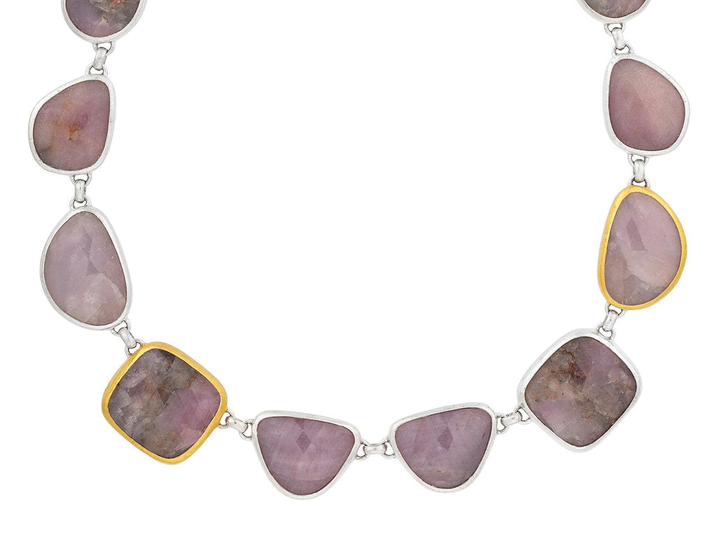 GURHAN, GURHAN Galapagos Sterling Silver Sapphire All Around Short Necklace, Mixed Amorphous Shapes, Gold Accents