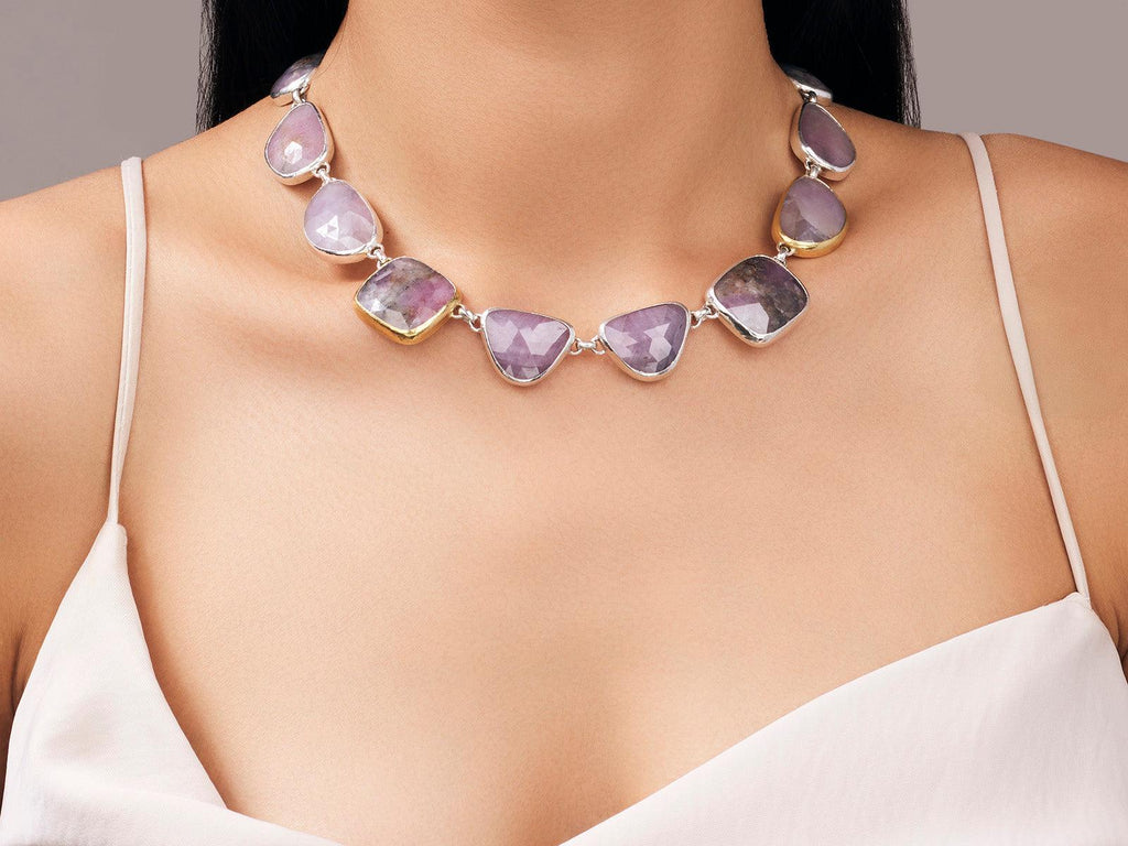 GURHAN, GURHAN Galapagos Sterling Silver Sapphire All Around Short Necklace, Mixed Amorphous Shapes, Gold Accents
