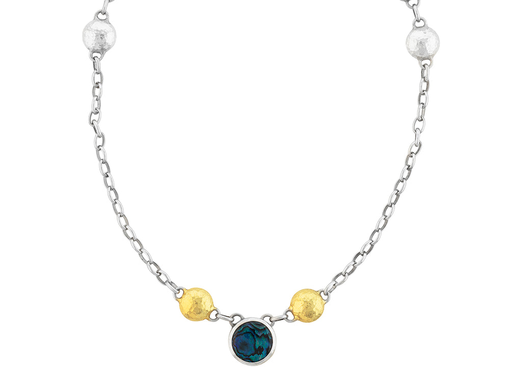 GURHAN, GURHAN Galapagos Sterling Silver Paua Shell Station Short Necklace, 18" Long, Gold Accents