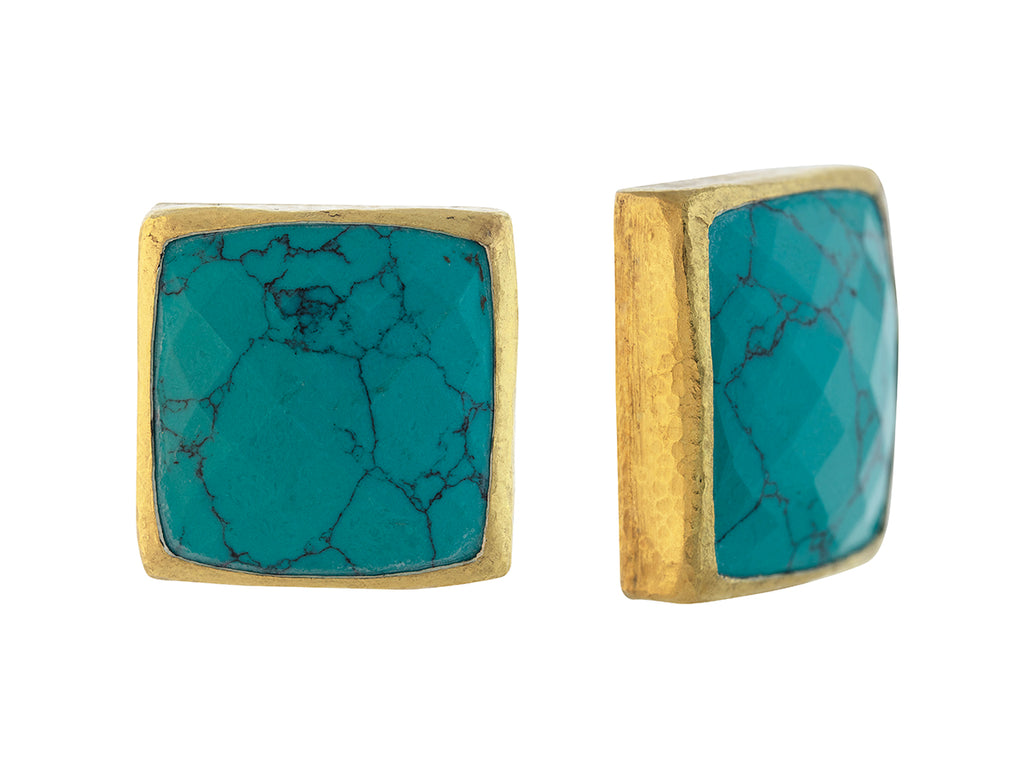 GURHAN, GURHAN Galapagos Sterling Silver Turquoise Stud Earrings, 20mm Square, Gold Accents