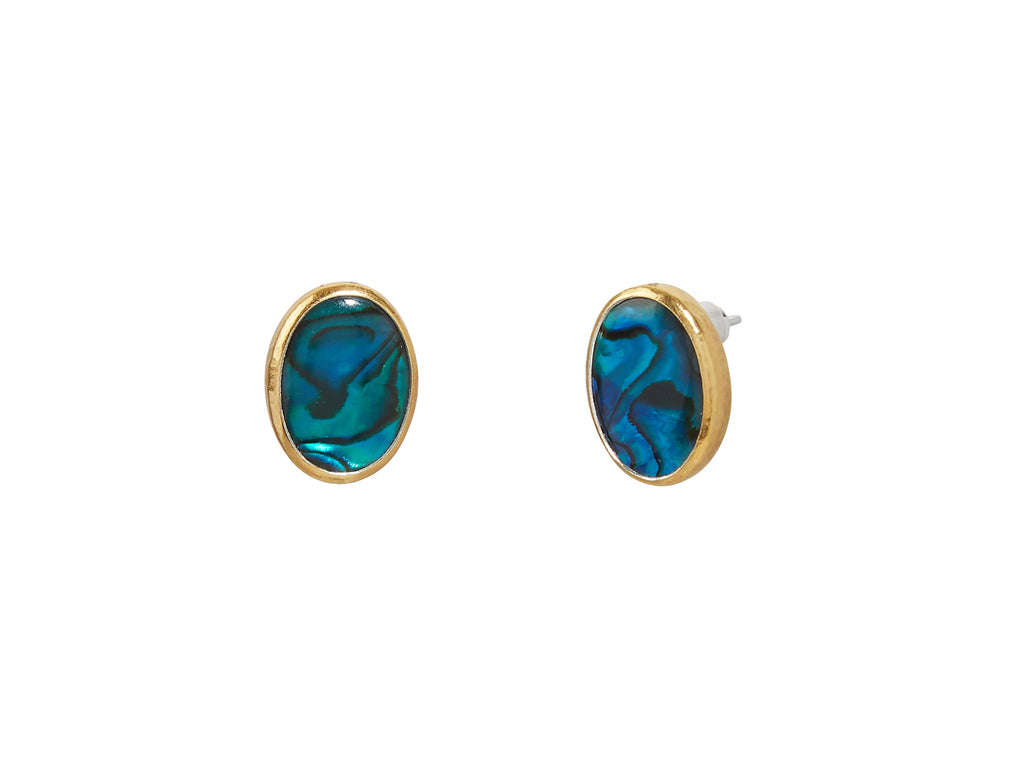 GURHAN, GURHAN Galapagos Sterling Silver Shell Stud Earrings, 16x12mm Oval Stones, Gold Accents