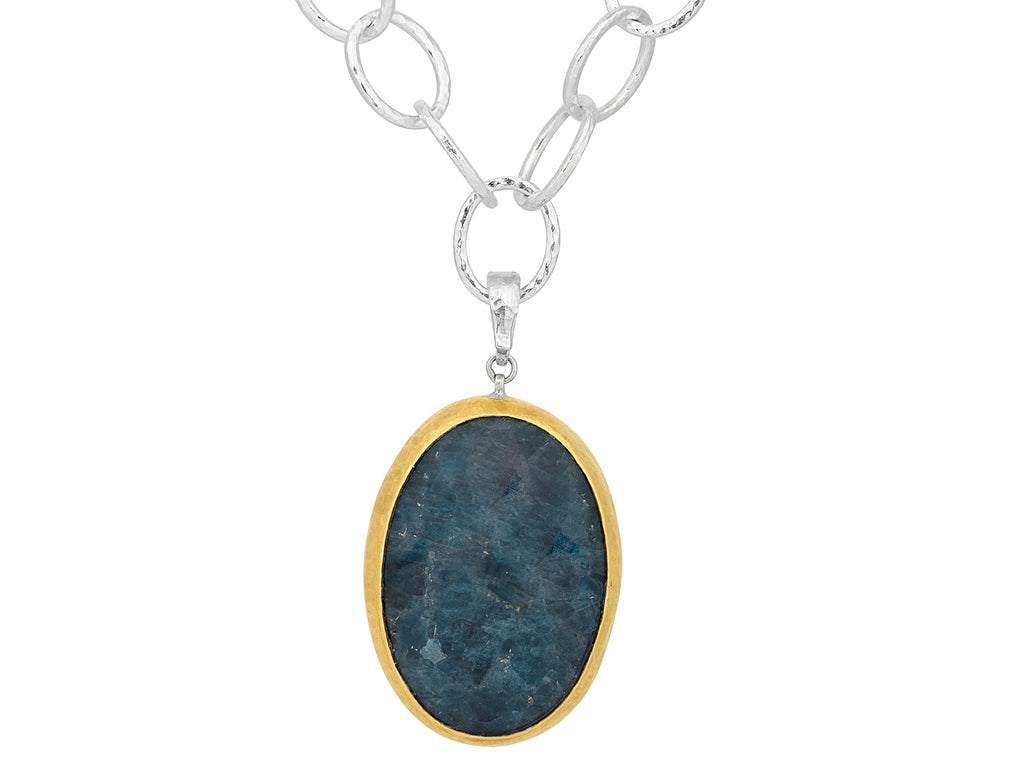 GURHAN, GURHAN Galapagos Sterling Silver Apatite Pendant Necklace, 35x25mm Oval, Gold Accents