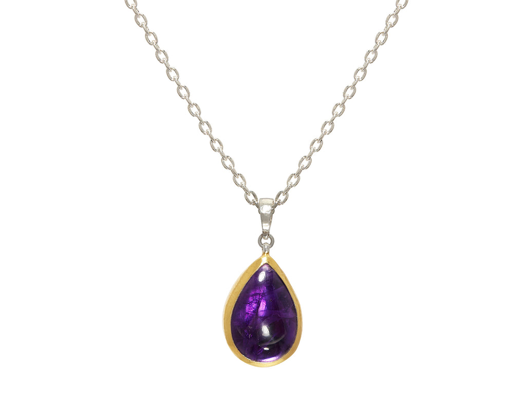 GURHAN, GURHAN Galapagos Sterling Silver Amethyst Pendant Necklace, 25x18mm Teardrop, Gold Accents