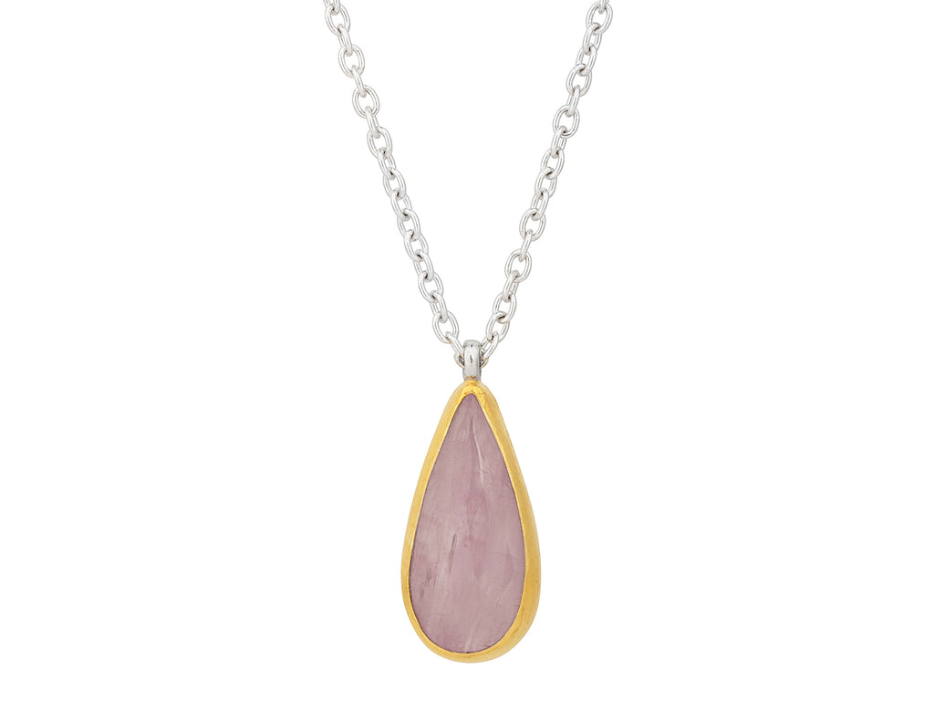 GURHAN, GURHAN Galapagos Sterling Silver Kunzite Pendant Necklace, 33x18mm Teardrop, Gold Accents