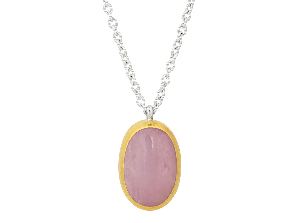 GURHAN, GURHAN Galapagos Sterling Silver Kunzite Pendant Necklace, 30x20mm Oval, Gold Accents