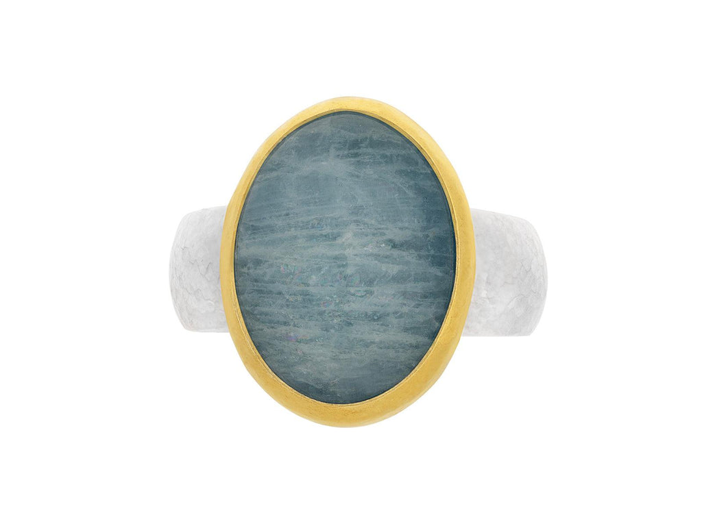 GURHAN, GURHAN Galapagos Sterling Silver Aquamarine Cocktail Ring, 17x13mm Oval, Gold Accents