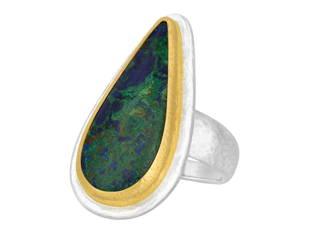 GURHAN, GURHAN Galapagos Sterling Silver Azurite Cocktail Ring, 29x14mm Teardrop, Gold Accents