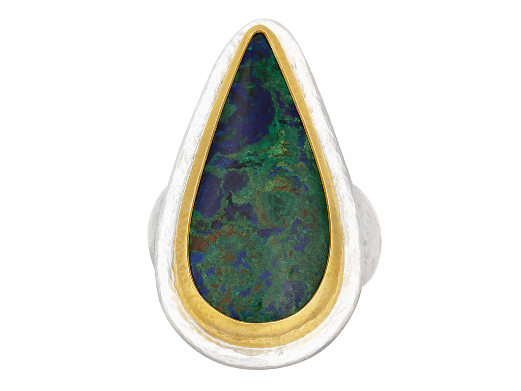 GURHAN, GURHAN Galapagos Sterling Silver Azurite Cocktail Ring, 29x14mm Teardrop, Gold Accents