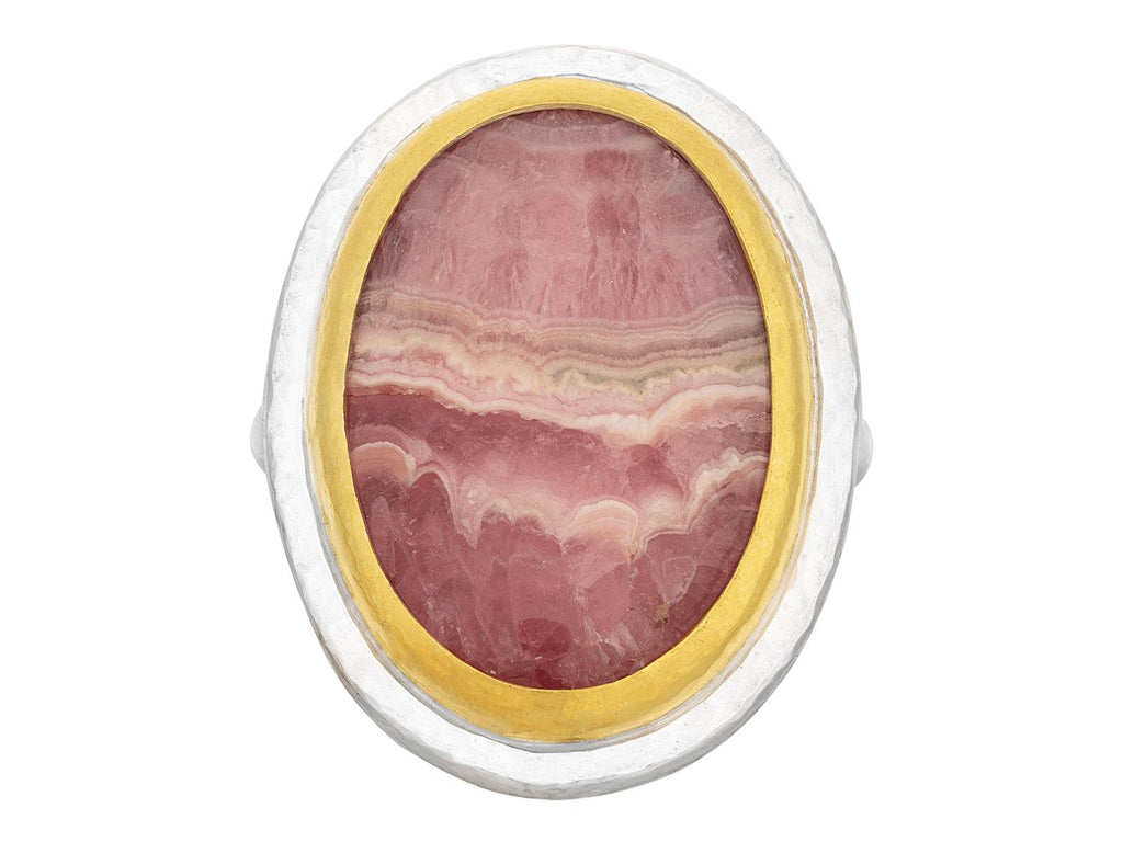 GURHAN, GURHAN Galapagos Sterling Silver Rhodochrosite Cocktail Ring, 25x18mm Oval, Gold Accents