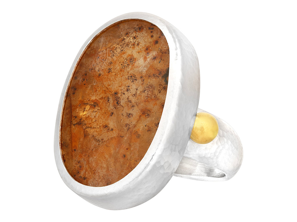 GURHAN, GURHAN Galapagos Sterling Silver Quartz Cocktail Ring, 30x21mm Oval, Gold Accents