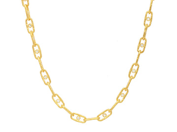 GURHAN, GURHAN Geo Gold Diamond Link Long Necklace, 12x4mm Oval Links with Center Stone