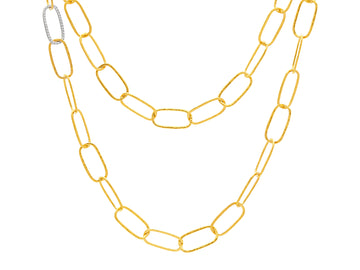 GURHAN, GURHAN Geo Gold Diamond Link Long Necklace, Pave Links, 36"