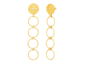 GURHAN, GURHAN Geo Gold Diamond Long Drop Earrings, Medallion Post Top, 4 Hanging Round Links