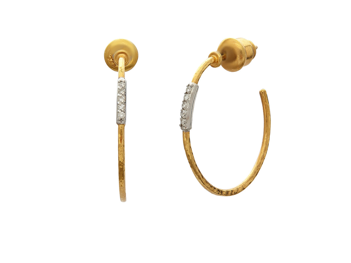 GURHAN, GURHAN Geo Gold Post Hoop Earrings, 1" Round, Diamond Pave