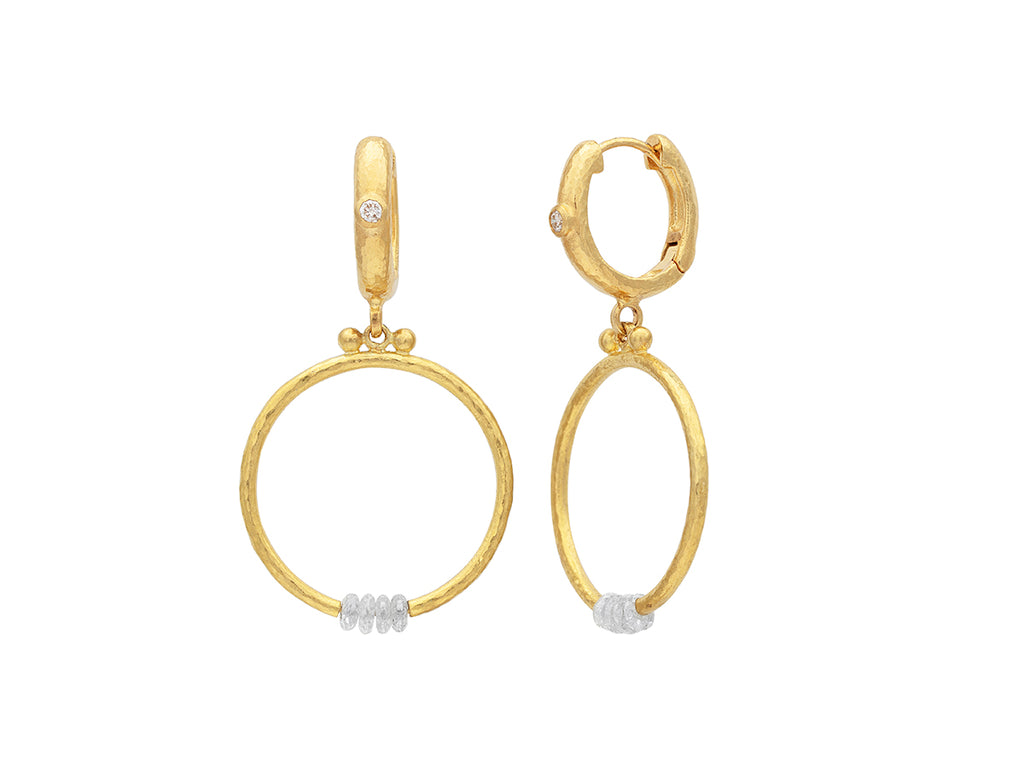 GURHAN, GURHAN Geo Gold Diamond Single Drop Earrings, Round Link on Huggie Hoop Top