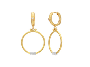 GURHAN, GURHAN Geo Gold Diamond Single Drop Earrings, Round Link on Huggie Hoop Top