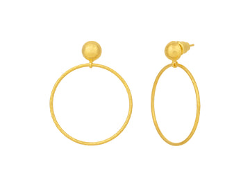 GURHAN, GURHAN Geo Gold Single Drop Earrings, 30mm Round Open Hoop on Post Top