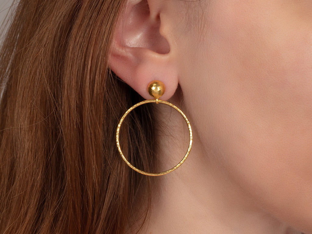 GURHAN, GURHAN Geo Gold Single Drop Earrings, 30mm Round Open Hoop on Post Top