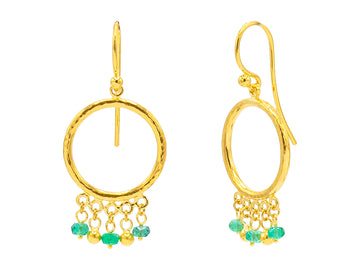 GURHAN, GURHAN Geo Gold Emerald Single Drop Earrings, Round with Hanging Stones