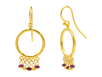 GURHAN, GURHAN Geo Gold Ruby Single Drop Earrings, Round with Hanging Stones