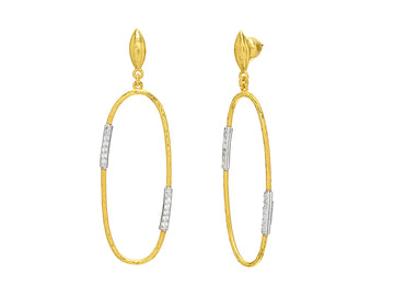 GURHAN, GURHAN Geo Gold Diamond Single Drop Earrings, Large Oval with Pave Stations