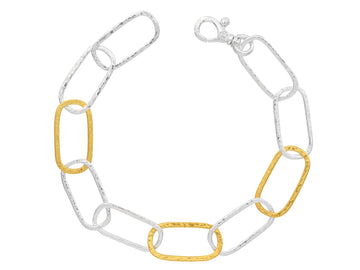 GURHAN, GURHAN Geo Sterling Silver Chain Link Bracelet, Elongated Oval, Gold Accents